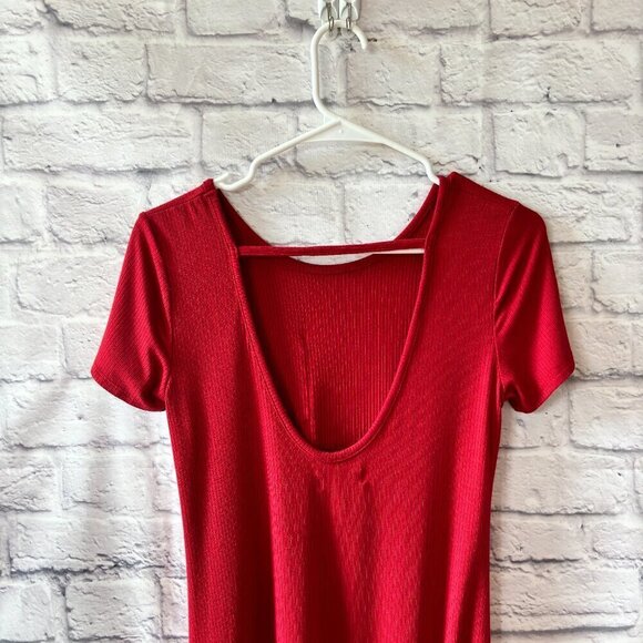 Hollister Red Ribbed Scoop Neck Shirt Dress | Size Small - Picture 4 of 8